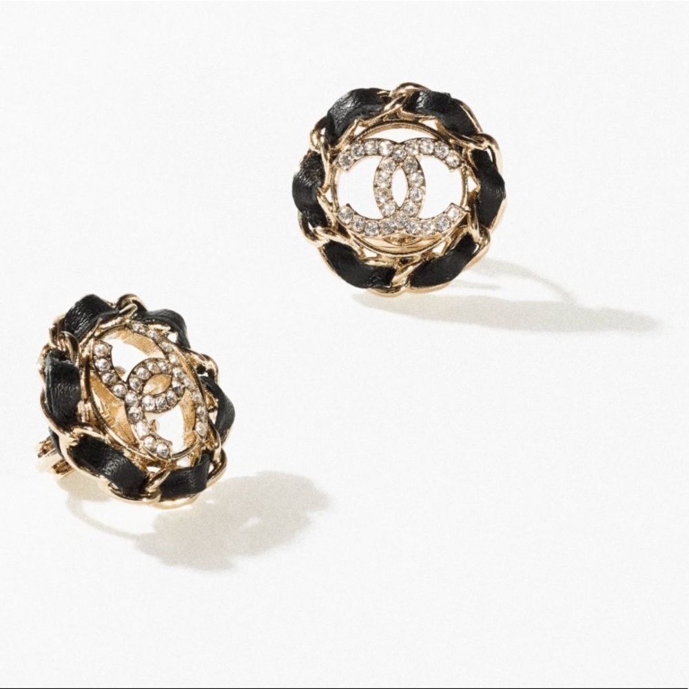 CHANEL Gold Black Crystal CC Earrings - Picture 6 of 12
